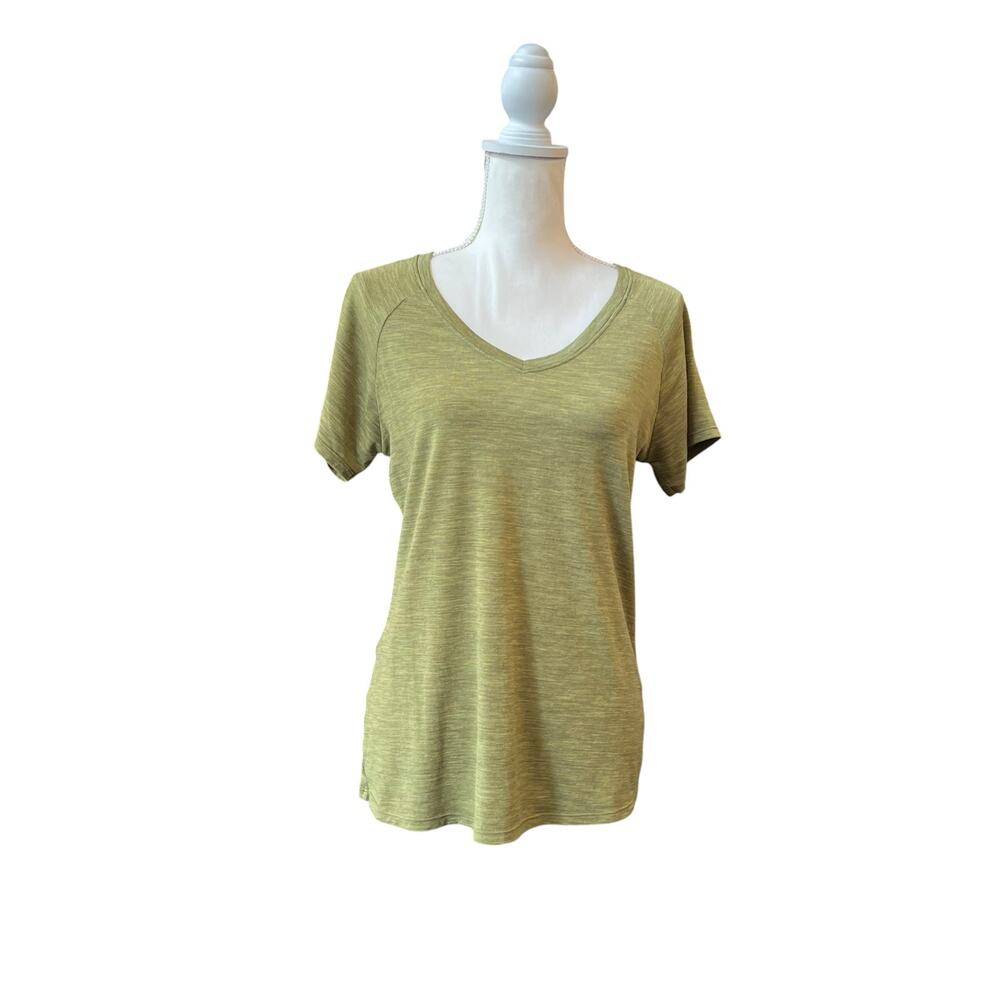 WoolX Medium Green V-Neck Tee Shirt Short Sleeve Casual Merino Wool EUC